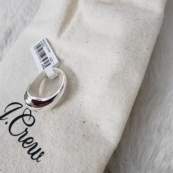 J. Crew Chunky Sculptured Orb Ring Silver Mirror Finish NWT 7 Dust Bag BB495 - Picture 5 of 8